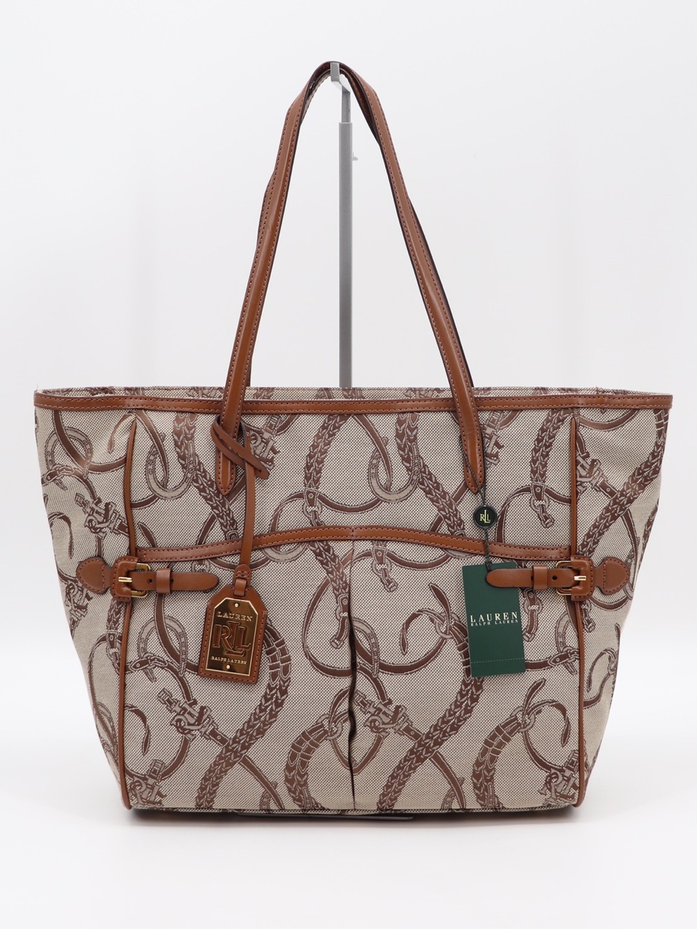 New Lauren Ralph Lauren Peyton Leather Trimmed Canvas Tote